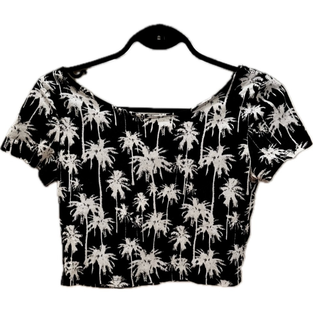 H&M Crop Top Black & White Palm Tree Print